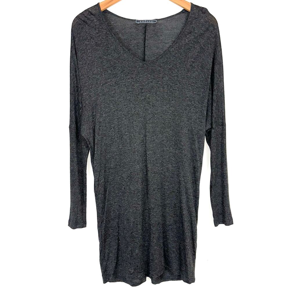 Velvet Grey Dolman Sleeve Long Sleeve Tunic T-Shirt Dress Size Small